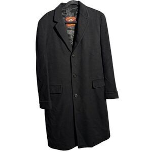 Vintage 50s 100% Mongolian Cashmere Black Overcoat Coat USA Made VTG Mens 43 L *